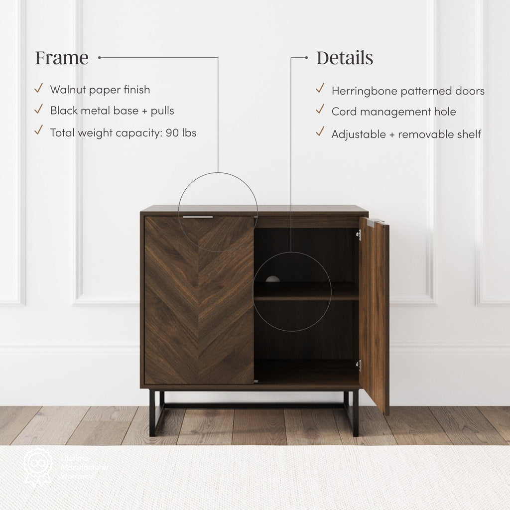 Wood 2-Door Storage Cabinet Walnut