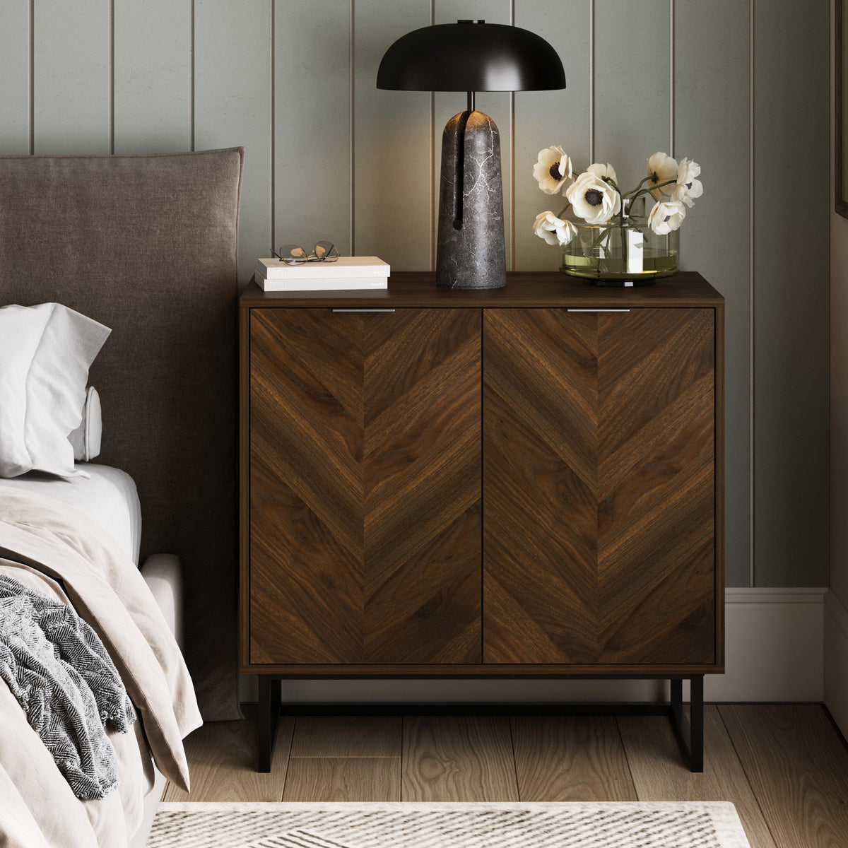 Wood 2-Door Storage Cabinet Walnut