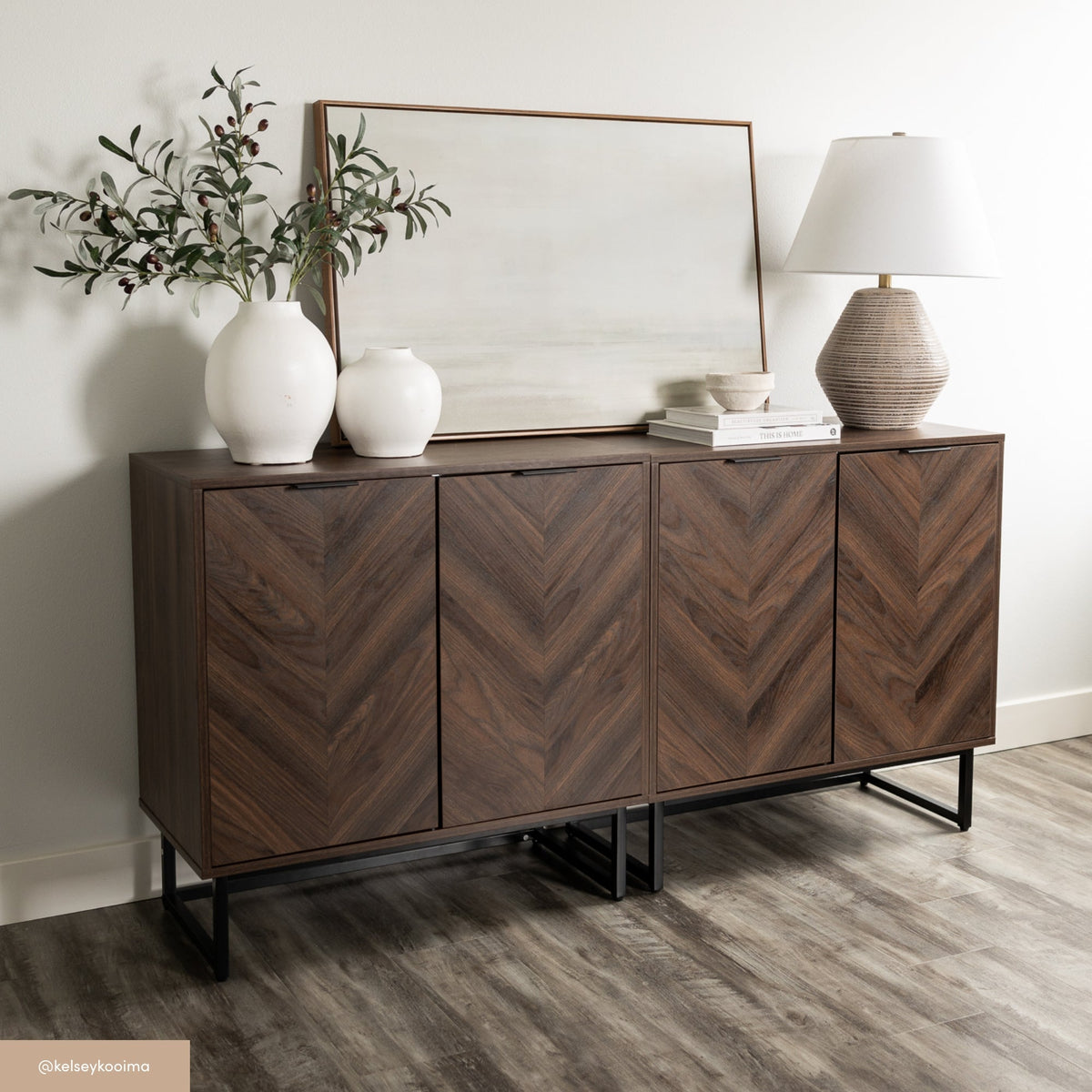 Wood 2-Door Storage Cabinet Walnut