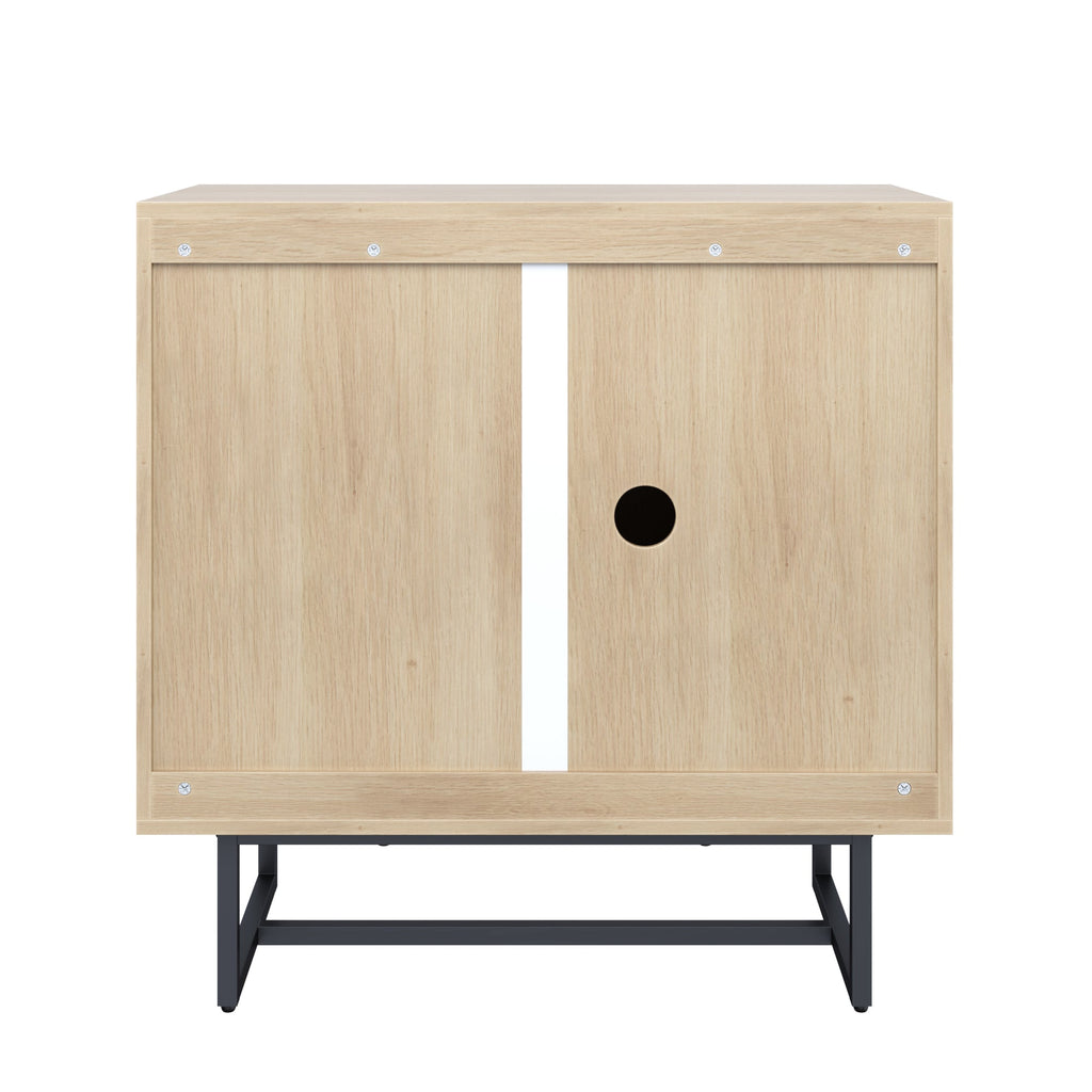 Wood & Rattan Storage Cabinet Light Oak