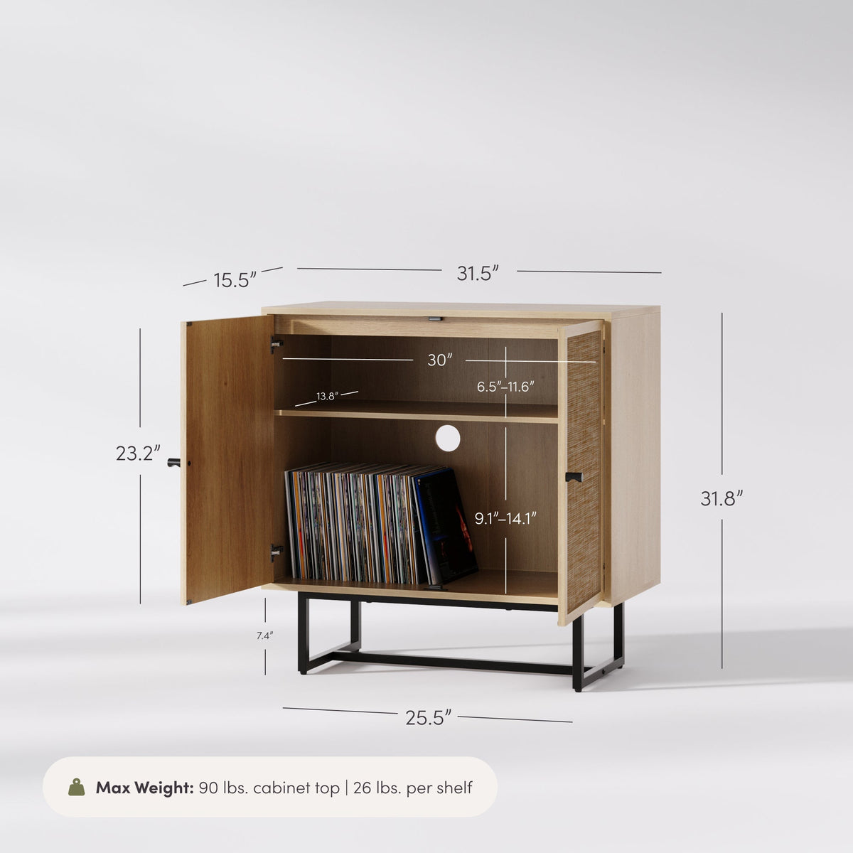 Wood & Rattan Storage Cabinet Light Oak