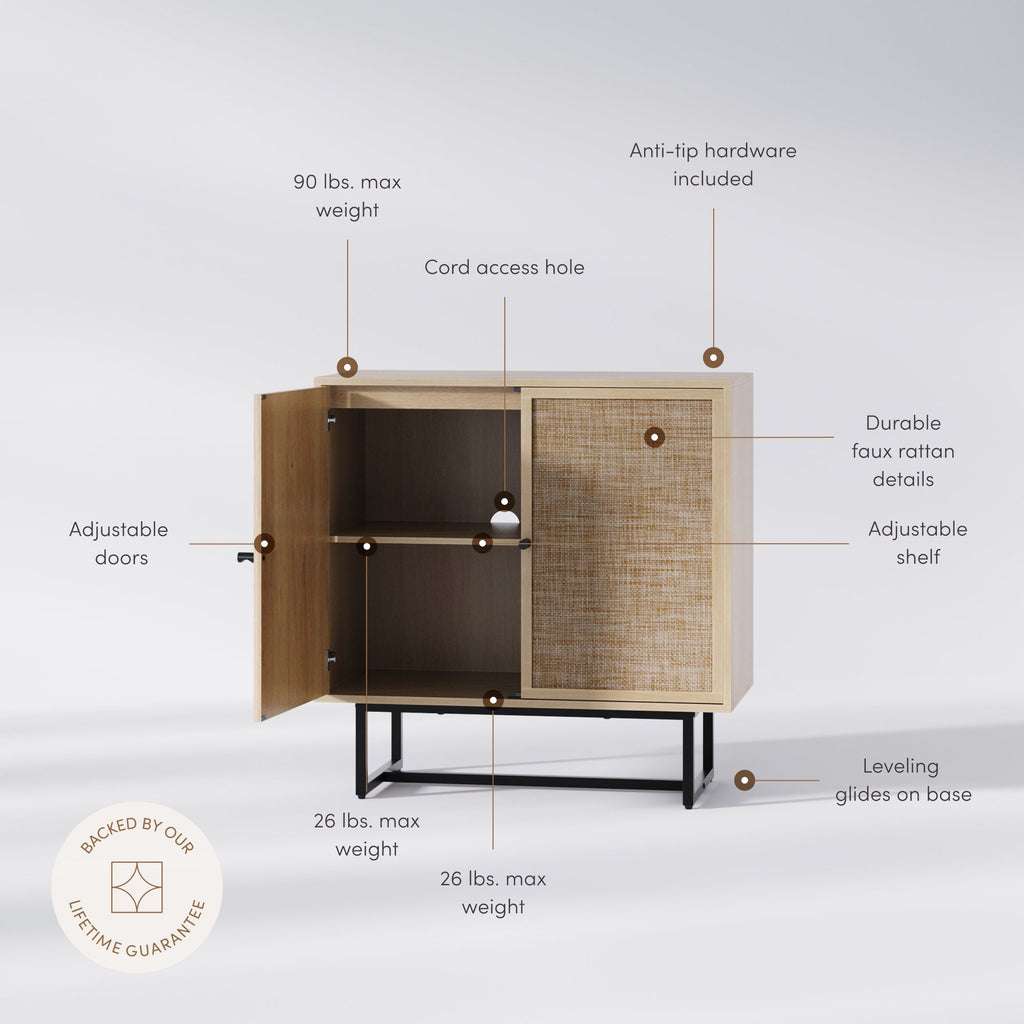Wood & Rattan Storage Cabinet Light Oak