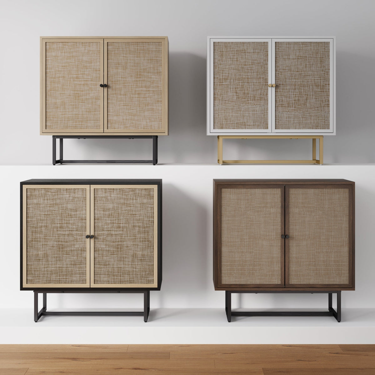 Wood & Rattan Storage Cabinet Light Oak