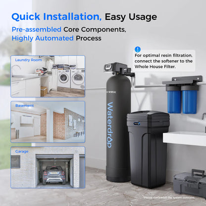 Waterdrop WHR01 Water Softener System, 64000 Grains WHR01C